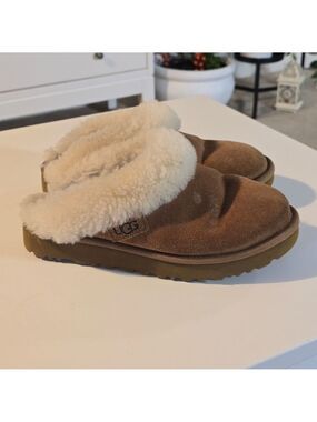 UGG Brown Suede Shearling Slippers